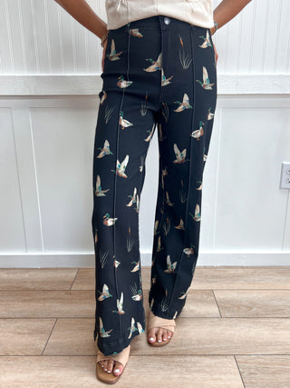 Reese Mallard Printed Stretch Denim Wide Leg Jeans-Pants-Anniewear-bottoms,FD 08/25/26,NewArrival-The Twisted Chandelier