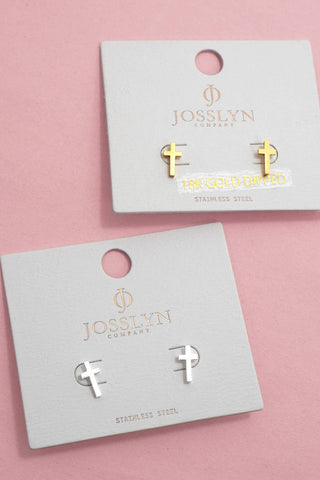 Cross Stainless Steel Screw Back Post Stud Earrings-JOSSLYN by wall to wall-40E481-The Twisted Chandelier