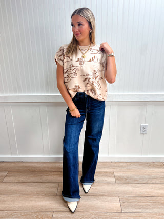 Maisie Printed Short Sleeve Sweater Top-Top-ENTRO-Fall Favorites,FD 09/05/26,NewArrival,Tops Collection-The Twisted Chandelier