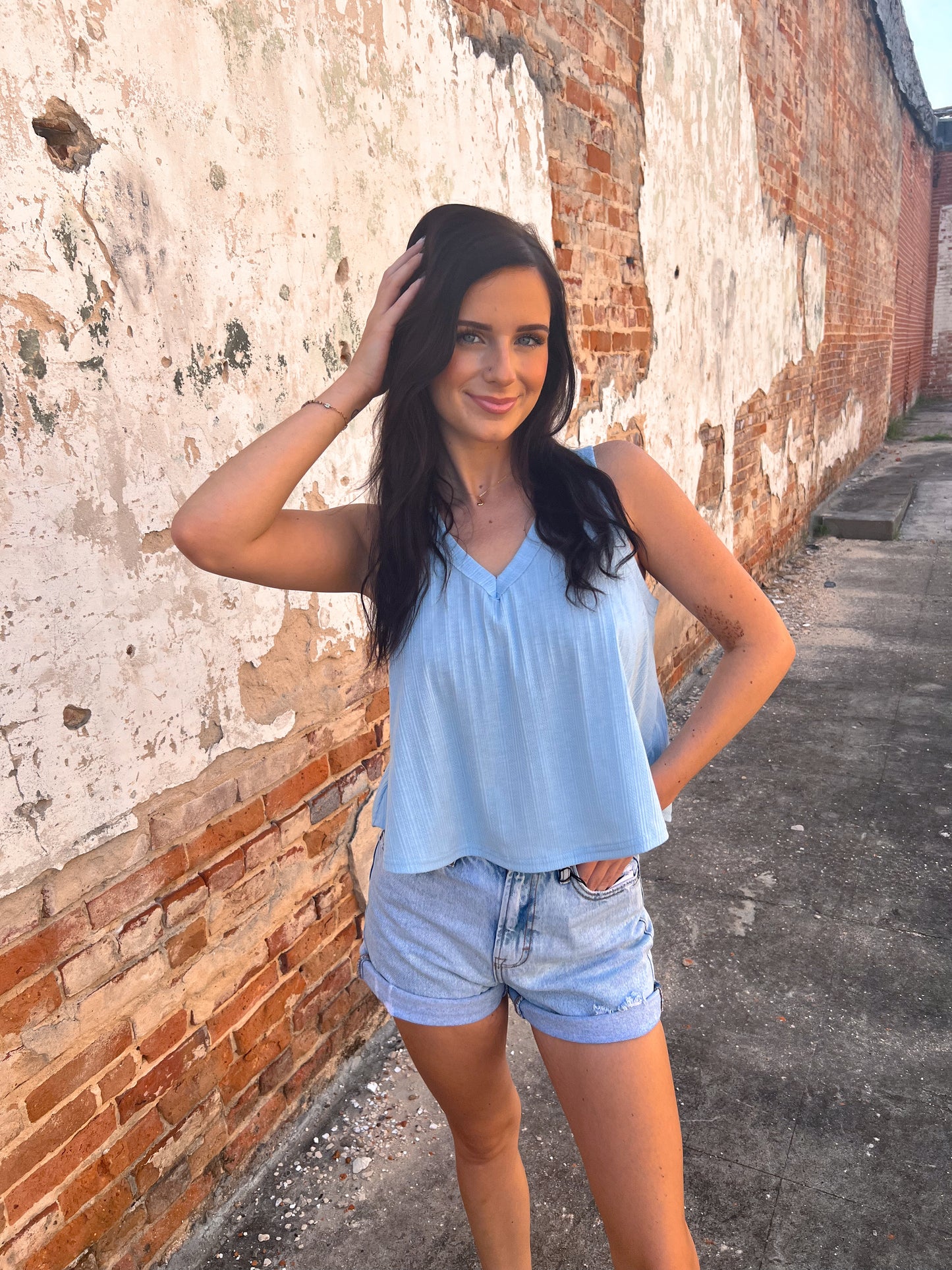 Marda Sleeveless Soft Knit Swing Crop Top - Blue-VERY J-07/24/25,1st md,Bin B5,FD 6/24/25,OGP 28.99,Tops Collection-The Twisted Chandelier