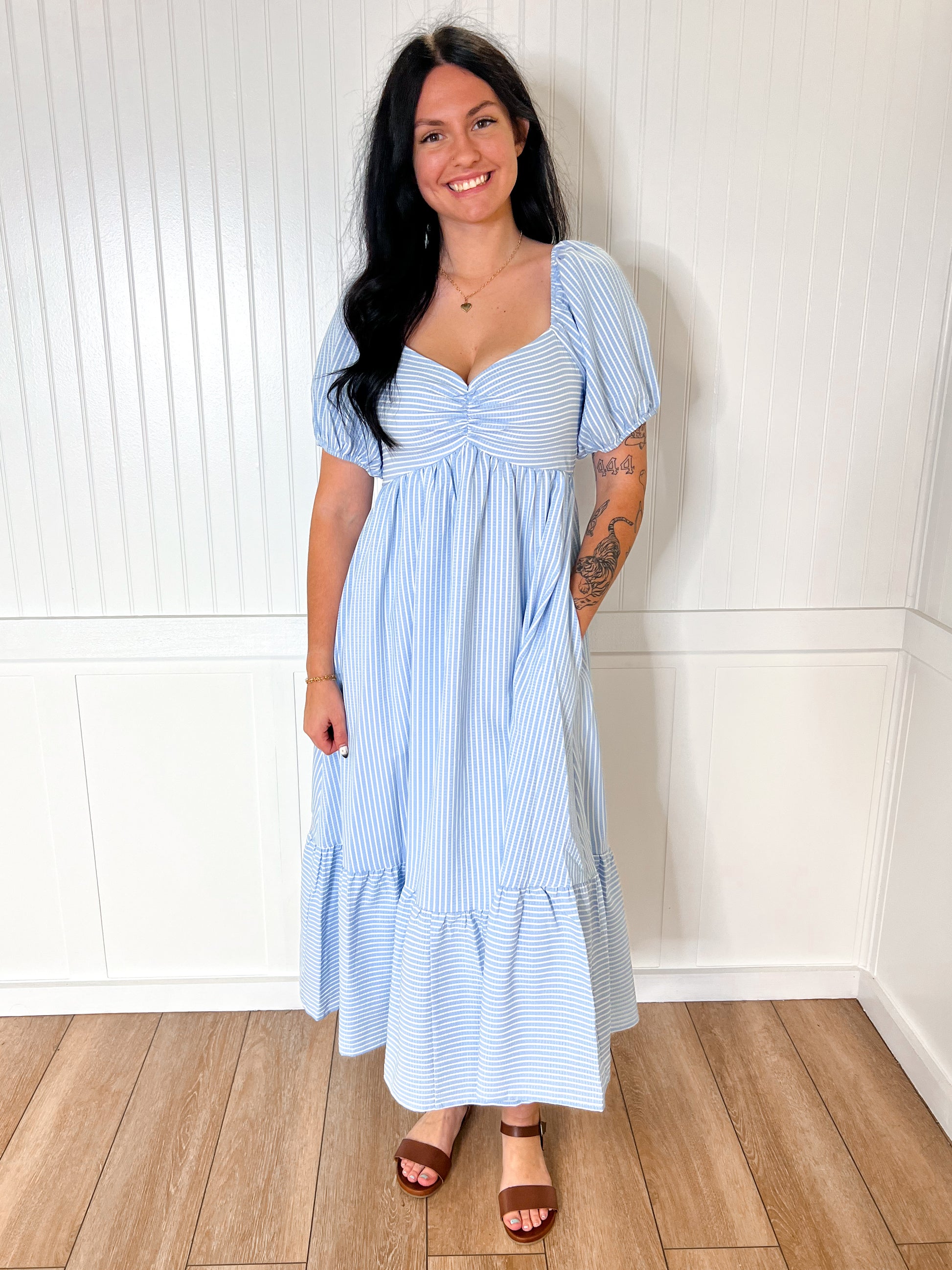 Emily Sweetheart Neck Striped Midi Dress With Smocked Back - Blue-Midi Dress-in february-08/13/25,10/04/25,Bin D1,DJR,FD 06/17/25,OGP 69.99-The Twisted Chandelier