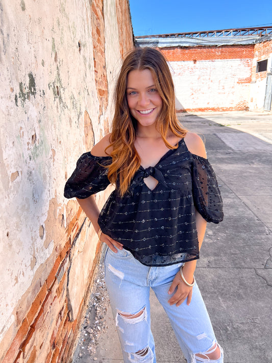 Sarah Textured Top with Bow on Front-TOPS-Andree-04/21/25,04/25,05/27/24,1st md,7/11/23,Max Retail,Mystery L- sbul,Tops Collection,western & concert-The Twisted Chandelier