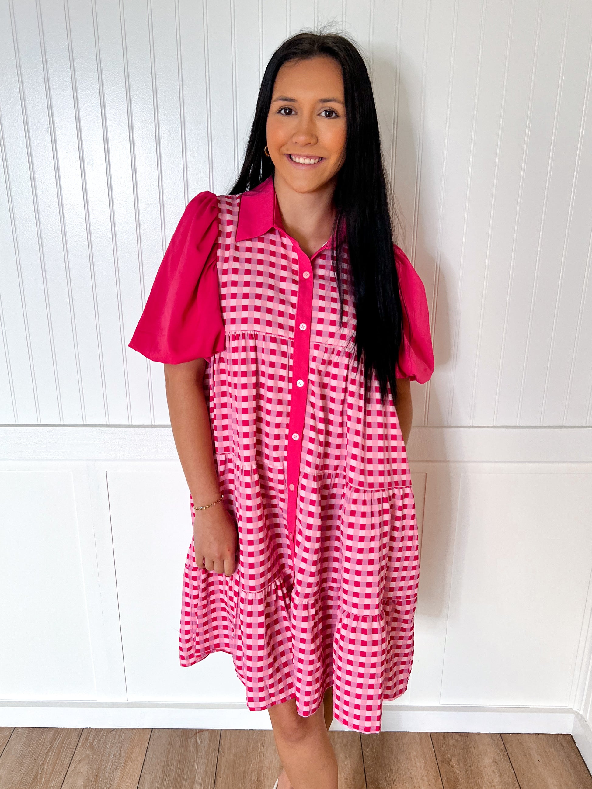 Jasmine Pink Gingham Button Up Dress-Dresses-Southern Grace Wholesale-06/24/25,1st md,BIN D3,DJR,Dresses,FD 01/07/25-The Twisted Chandelier