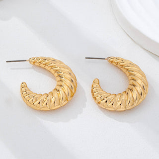 Vintage-Inspired Gold-Tone Ribbed Hoop Earrings-Earrings-JOSSLYN by wall to wall-80E62234-The Twisted Chandelier