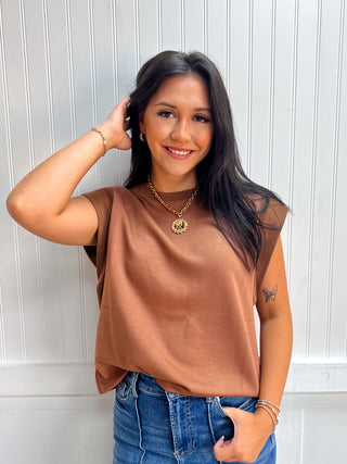 Cora Solid Round Neck Cap Sleeve Top - Mocha-Top-ENTRO-Fall Favorites,FD 08/14/26,NewArrival,Tops Collection-The Twisted Chandelier