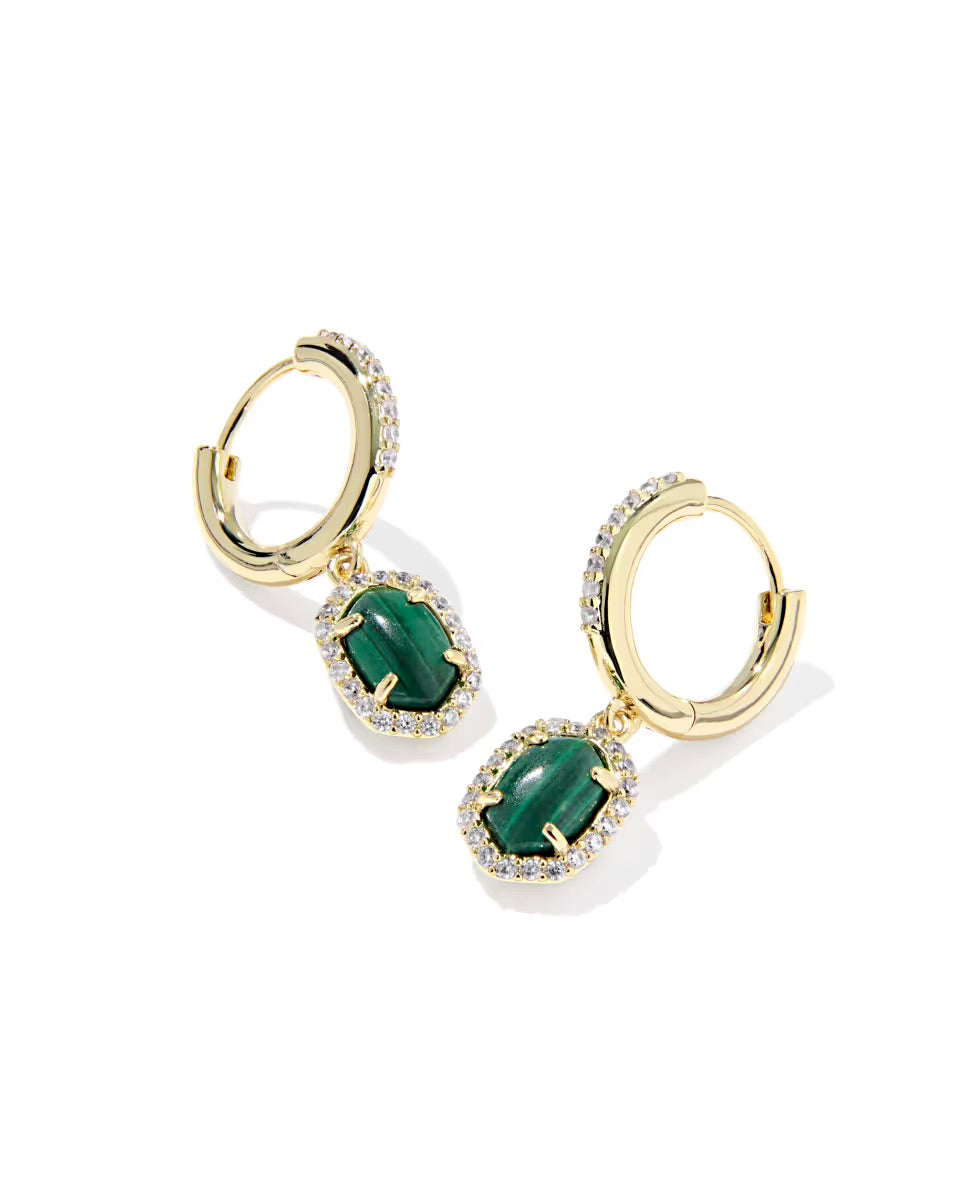 Kendra Scott Daphne Crystal Frame Huggie Earrings Gold Green Malachite-Kendra Scott-E00936GLD-The Twisted Chandelier