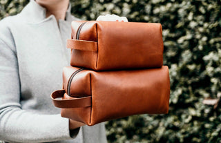 Leather Dopp Kit & Toiletry Bag-Bag-Luxe Range Leather-Brandable,Men's-Light Brown - Large-The Twisted Chandelier