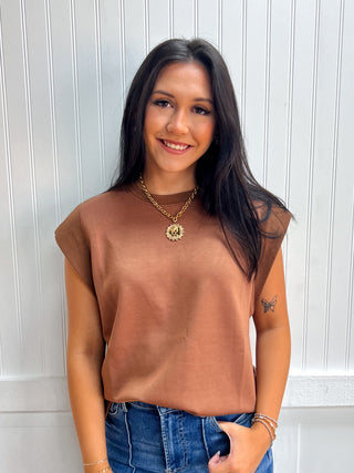 Cora Solid Round Neck Cap Sleeve Top - Mocha-Top-ENTRO-Fall Favorites,FD 08/14/26,NewArrival,Tops Collection-The Twisted Chandelier