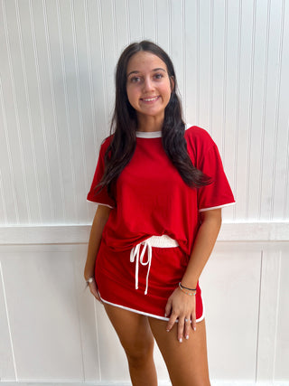 Scottie Contrast Trim Knit Game Day Skort Set - Red-Outfit Sets-TIMING-Fd 8/3/26,gameday-The Twisted Chandelier