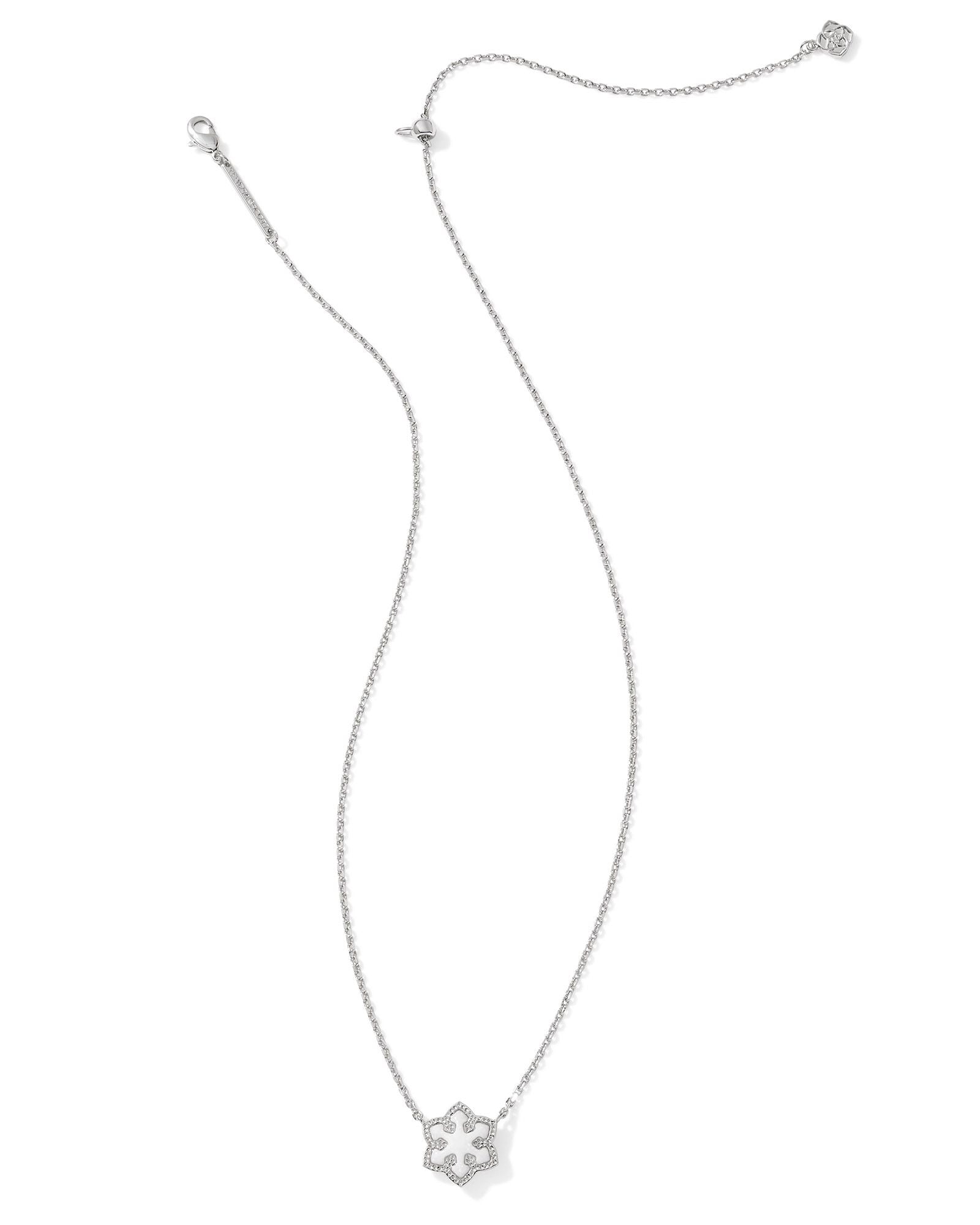 Kendra Scott Snowflake Short Pendant Necklace Silver White Kyocera Opal-Necklaces-Kendra Scott-N00875RHD-The Twisted Chandelier