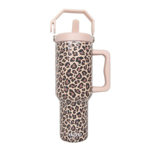 Brown Leopard Metal Tumbler with Lid Handle-Tumbler-Katydid-The Twisted Chandelier