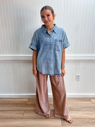 Blythe Mineral Washed Chambray Oversized Shirt Top-Top-VERY J-Fall Favorites,FD 08/25/26,NewArrival,NT12493,Tops Collection-The Twisted Chandelier