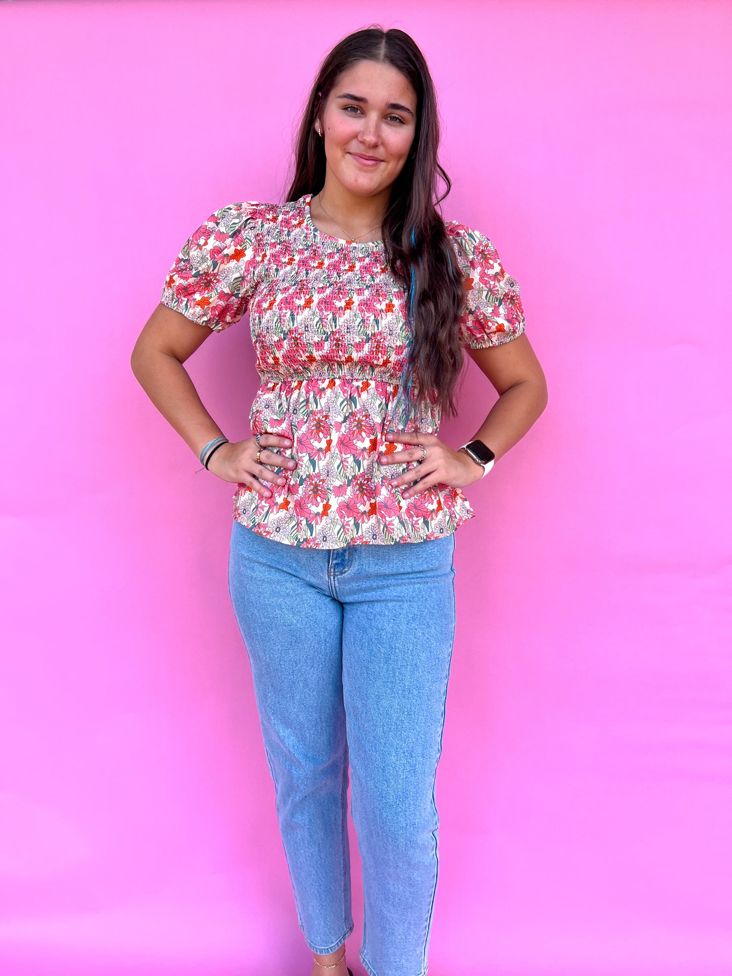 Floral Smocked Blouse-top-Southern Grace Wholesale-12/26/24,1st md,7896B,Bin D1,Max Retail,Tops Collection-The Twisted Chandelier