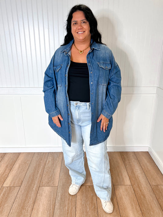Jolie Ultra Lightweight Oversized Medium Wash Denim Shacket-Coats & Jackets-Risen Jeans-02/10/26,03/02/26,BIN A2,FD 04/02/25,OGP 64.95-The Twisted Chandelier
