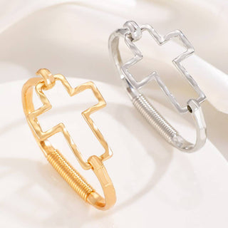 Hammered Open Cross Bangle - Silver or Gold | 40B5235-JOSSLYN by wall to wall-The Twisted Chandelier