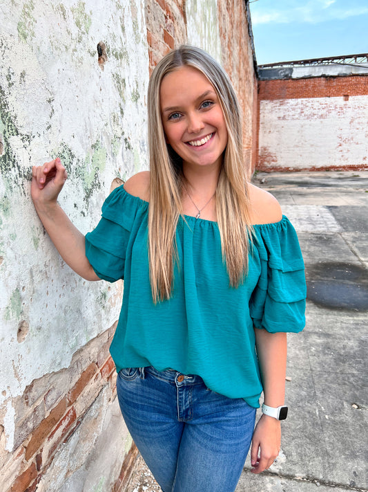 Aubriella Pleated Boxy Cut Round Neck Top with 1/2 Puff Short Sleeves-Top-Umgee-b8678,FD 11/26/24,Tops Collection-The Twisted Chandelier