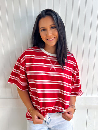 Betsy Americana Striped Oversized Tee-Shirts & Tops-Sewn and Seen-FD 06/17/26,Tops Collection-The Twisted Chandelier