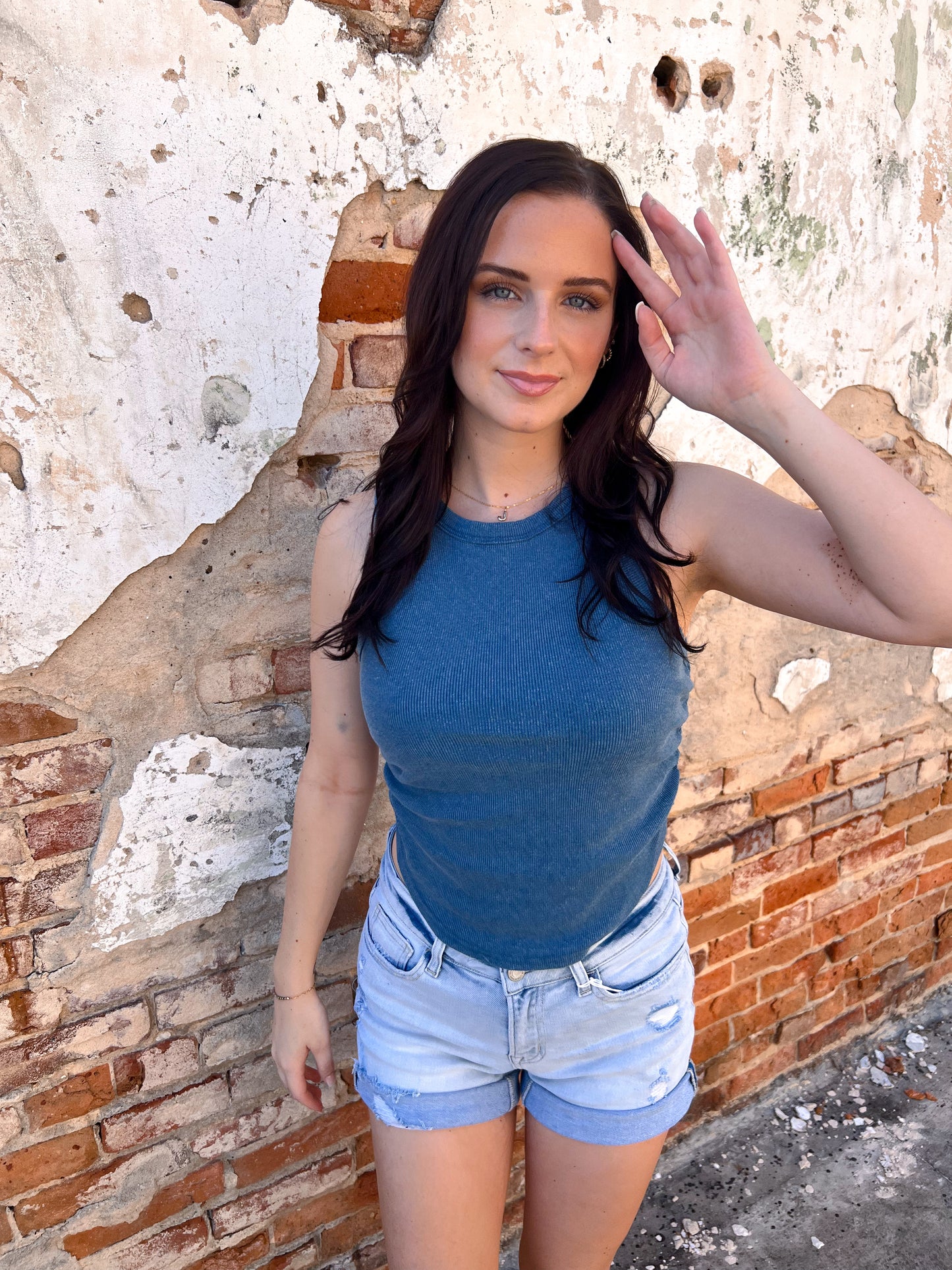 Willa Mineral Wash Rib Knit Tank Top - Blue-Tank Top-HYFVE-08/28/25,BIN D3,CR 05/09/25,OGP 27.95,Tops Collection-The Twisted Chandelier