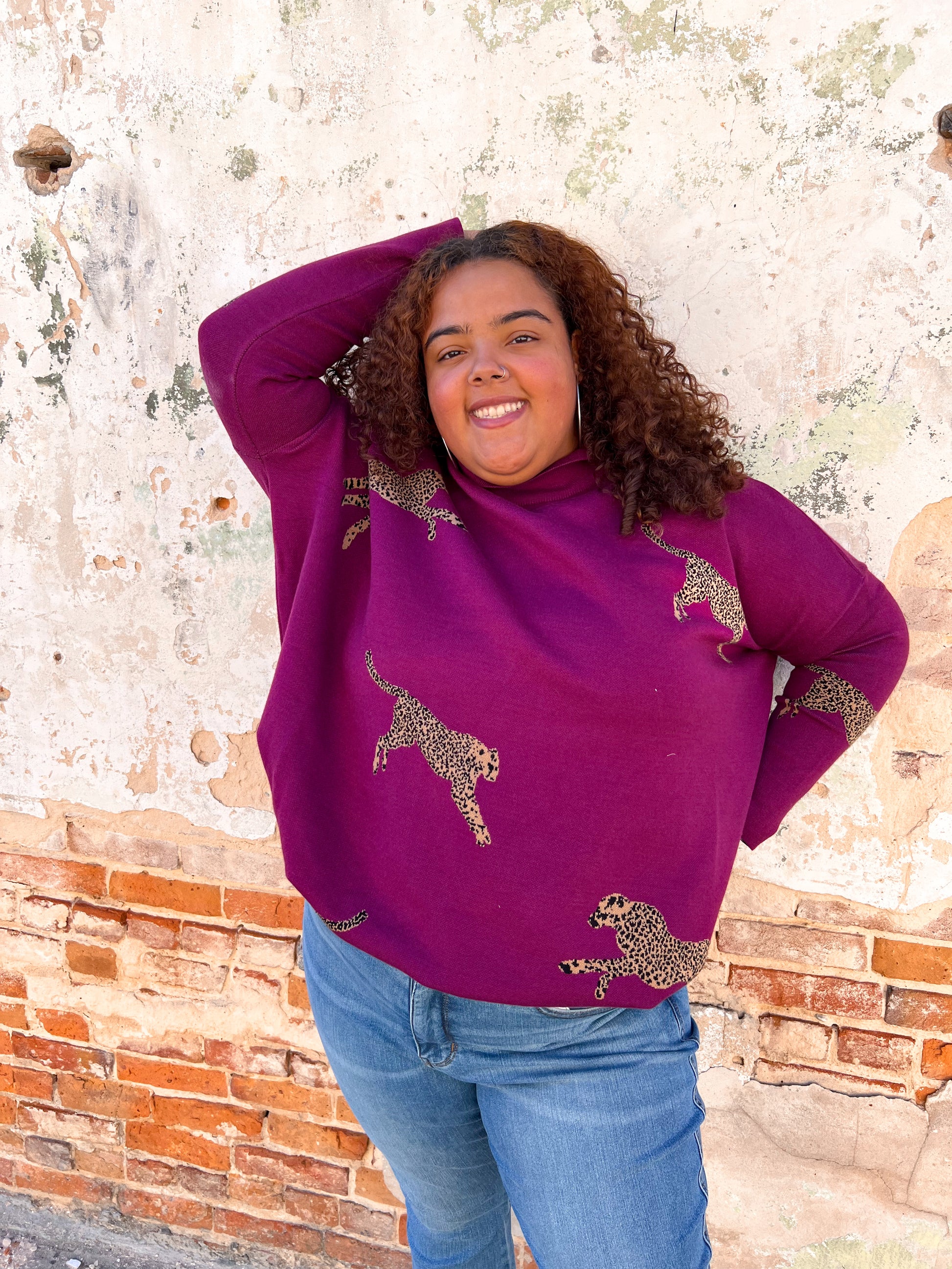 Annie Cheetah Print Mock Neck long Sleeve Sweater Top - Plus-Sweater-Entro-Max Retail,not on the floor only in totes,Tops Collection,Winter Tote T1-The Twisted Chandelier
