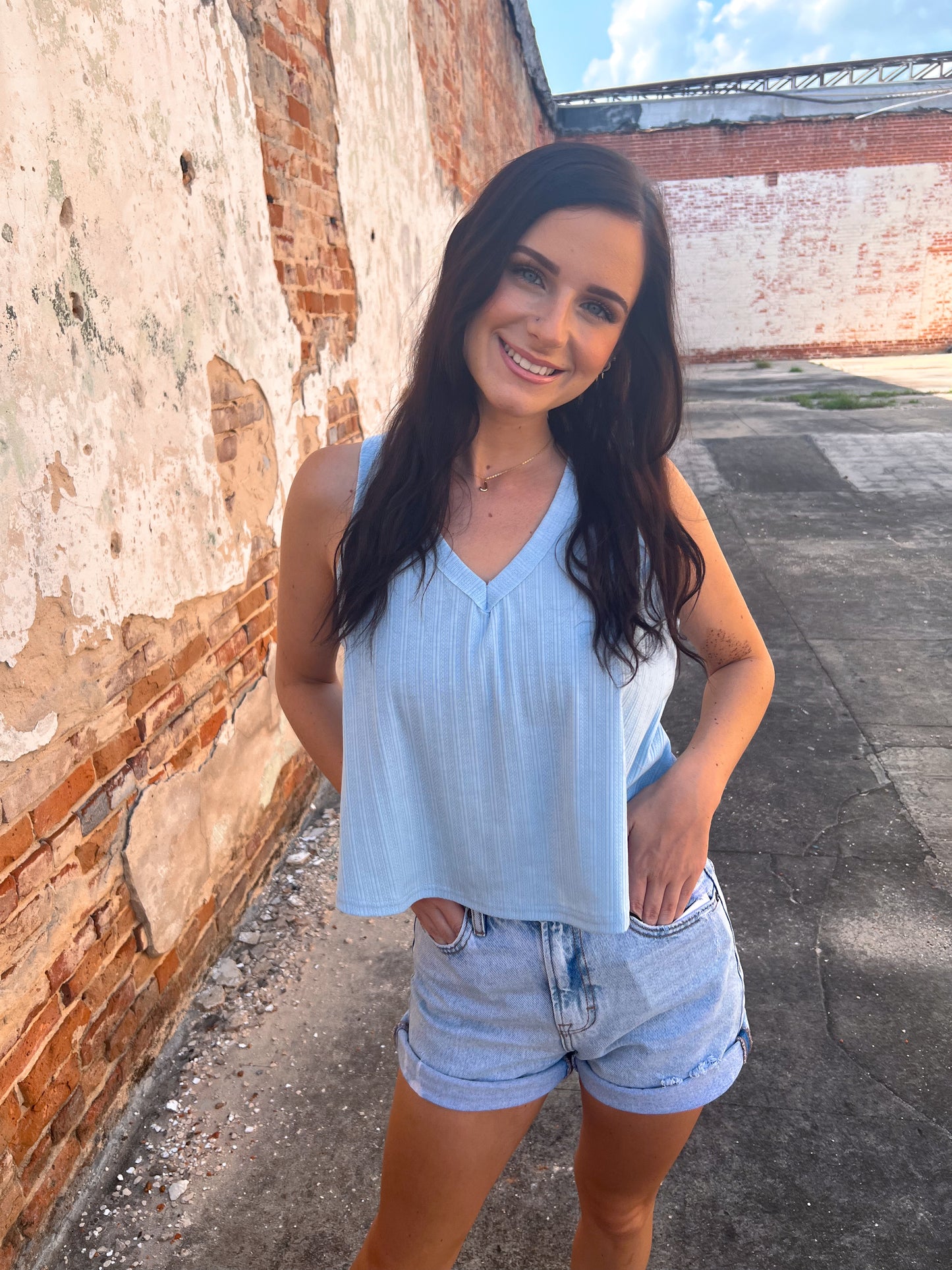 Marda Sleeveless Soft Knit Swing Crop Top - Blue-VERY J-07/24/25,1st md,Bin B5,FD 6/24/25,OGP 28.99,Tops Collection-The Twisted Chandelier
