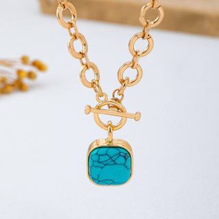Turquoise-Tone Medallion Toggle Necklace | 80N93042-JOSSLYN by wall to wall-The Twisted Chandelier