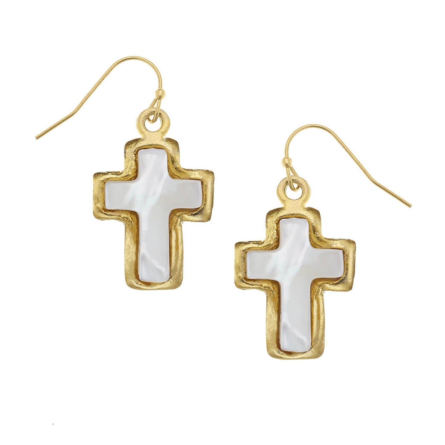 Susan Shaw Mother of Pearl Cross Drop Earrings-Susan Shaw-The Twisted Chandelier