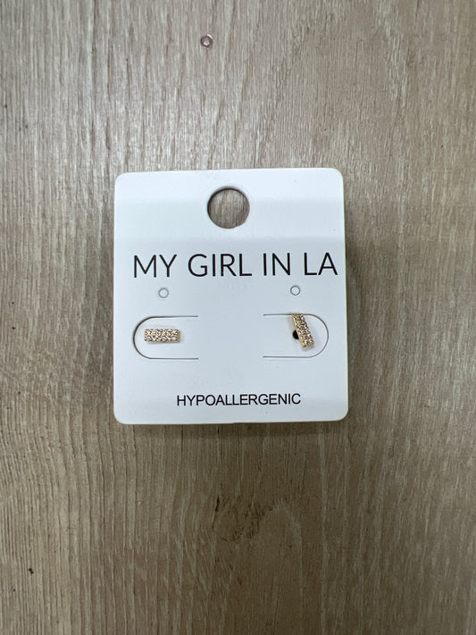 Rectangle Rhinestone Stud Earrings - Gold-MY GIRL IN LA-The Twisted Chandelier