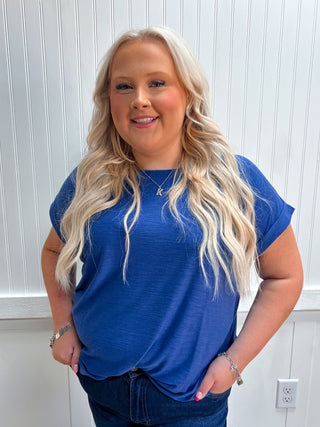 Addie Slub Cuffed Sleeve Tee - Plus - Navy-Top-ZENANA-FD 08/03/26,gameday,Tops Collection-The Twisted Chandelier