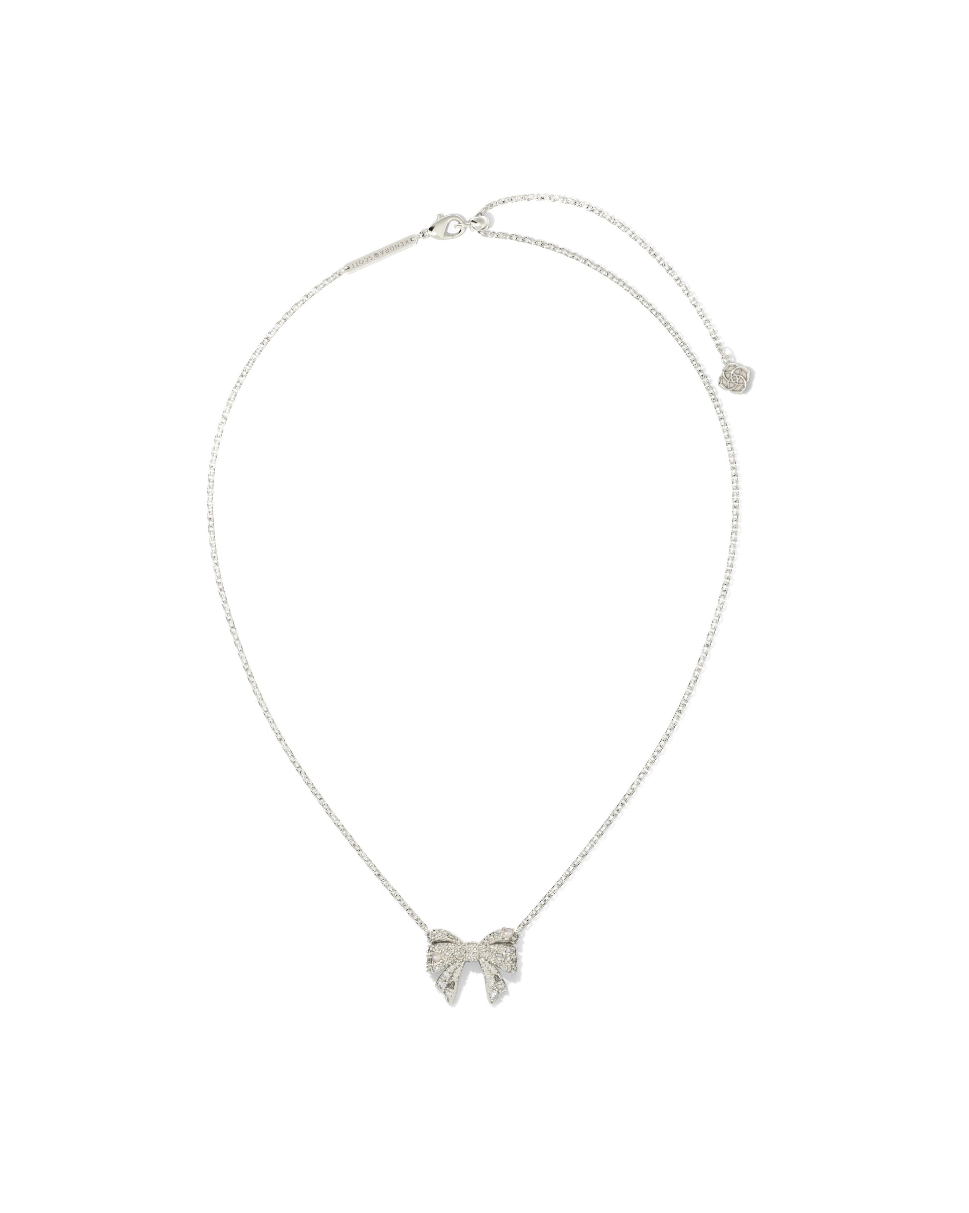 Kendra Scott Krista Bow Short Pendant Necklace Silver White Mix-Necklaces-Kendra Scott-N00893RHD-The Twisted Chandelier