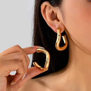 Bold Chunky Gold-Tone U-Shape Hoop Earrings | 80E62229-JOSSLYN by wall to wall-The Twisted Chandelier