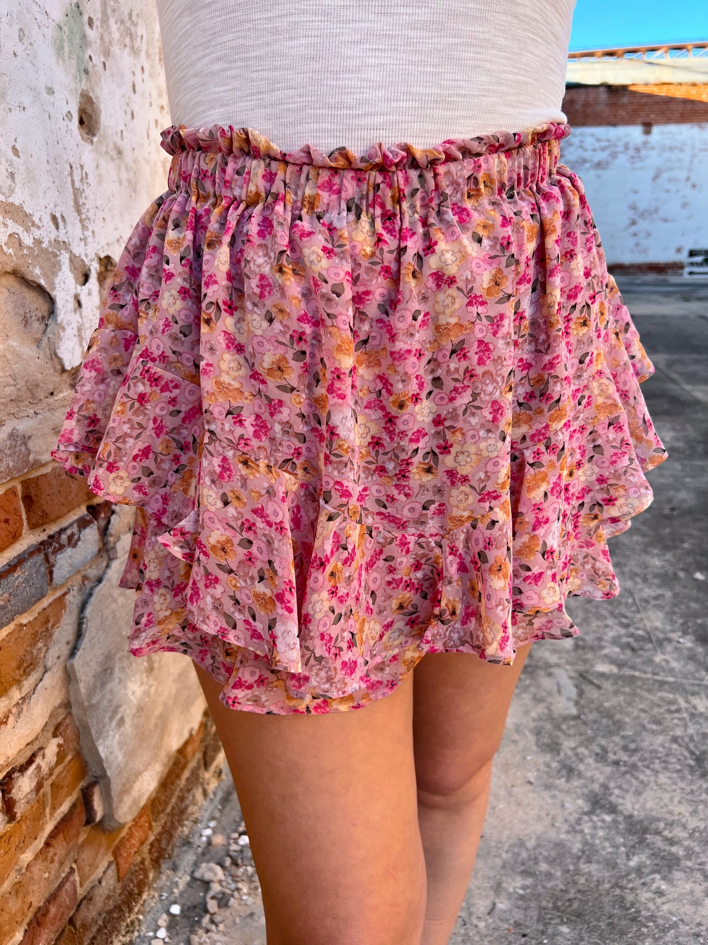 Aurelia Floral Printed Chiffon Skort with Elastic Waist-Skorts-Kori America-06/19/24,1st md,bottoms,Created - 01/15/24,FD JAN 24,Max Retail-The Twisted Chandelier