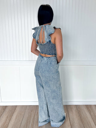Rosie Ruffled Denim Jumpsuit-Jumpsuits & Rompers-JADE BY JANE-DJR,FD 01/23/26,JJS5035-The Twisted Chandelier