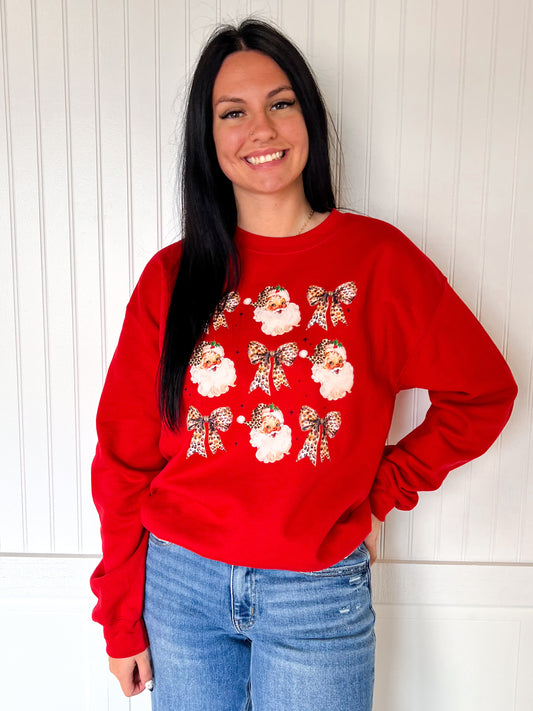 Leopard Bow Santa Design Sweatshirt-Top-This Wild Life Wholesale-OGP 54.99,Tops Collection-The Twisted Chandelier