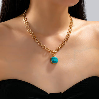 Turquoise-Tone Medallion Toggle Necklace | 80N93042-JOSSLYN by wall to wall-Gold-The Twisted Chandelier