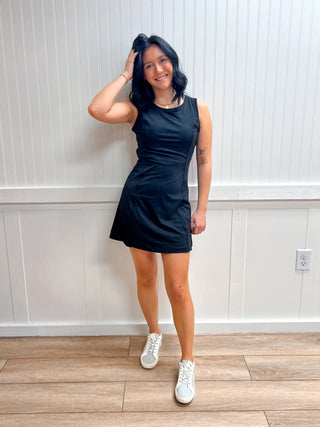 Avery Sleeveless Cut-Out Workout Mini Dress with Built-In Shorts-Dress-Active Basic | Active USA-DJR-The Twisted Chandelier