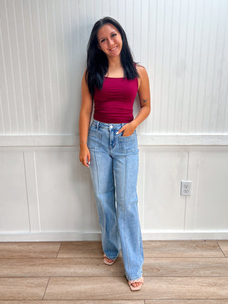 Palmer Seamless Double Layered Square Neck Tank Top - Cabernet-Top-Zenana-Fall Favorites,Fd 8/3/26,gameday,Tops Collection-The Twisted Chandelier