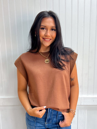 Cora Solid Round Neck Cap Sleeve Top - Mocha-Top-ENTRO-Fall Favorites,FD 08/14/26,NewArrival,Tops Collection-The Twisted Chandelier