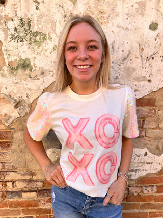 XOXO Sequins Puff Sleeve Top-Shirt-Southern Grace Wholesale-02/03/26,BIN A5,FD 01/07/25,Max Retail,not on the floor only in the bins,Tops Collection-The Twisted Chandelier