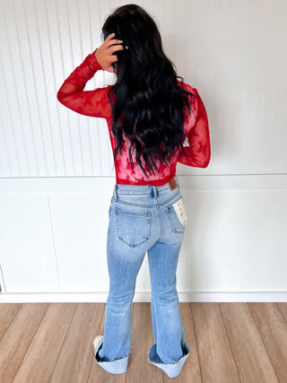 Happi Medium Light Mid Rise Distressed 33" Inseam Flare-Hidden Jeans-Bin b6,bottoms,CR 10/21/24,FD 10/22/24-The Twisted Chandelier