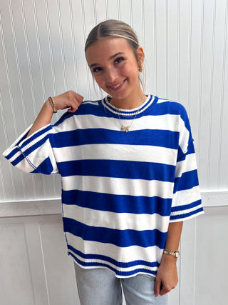 Baylor Stripe Knit Oversized Top - Blue-Top-Sewn and Seen-FD 08/26/26,gameday,NewArrival,Tops Collection-The Twisted Chandelier