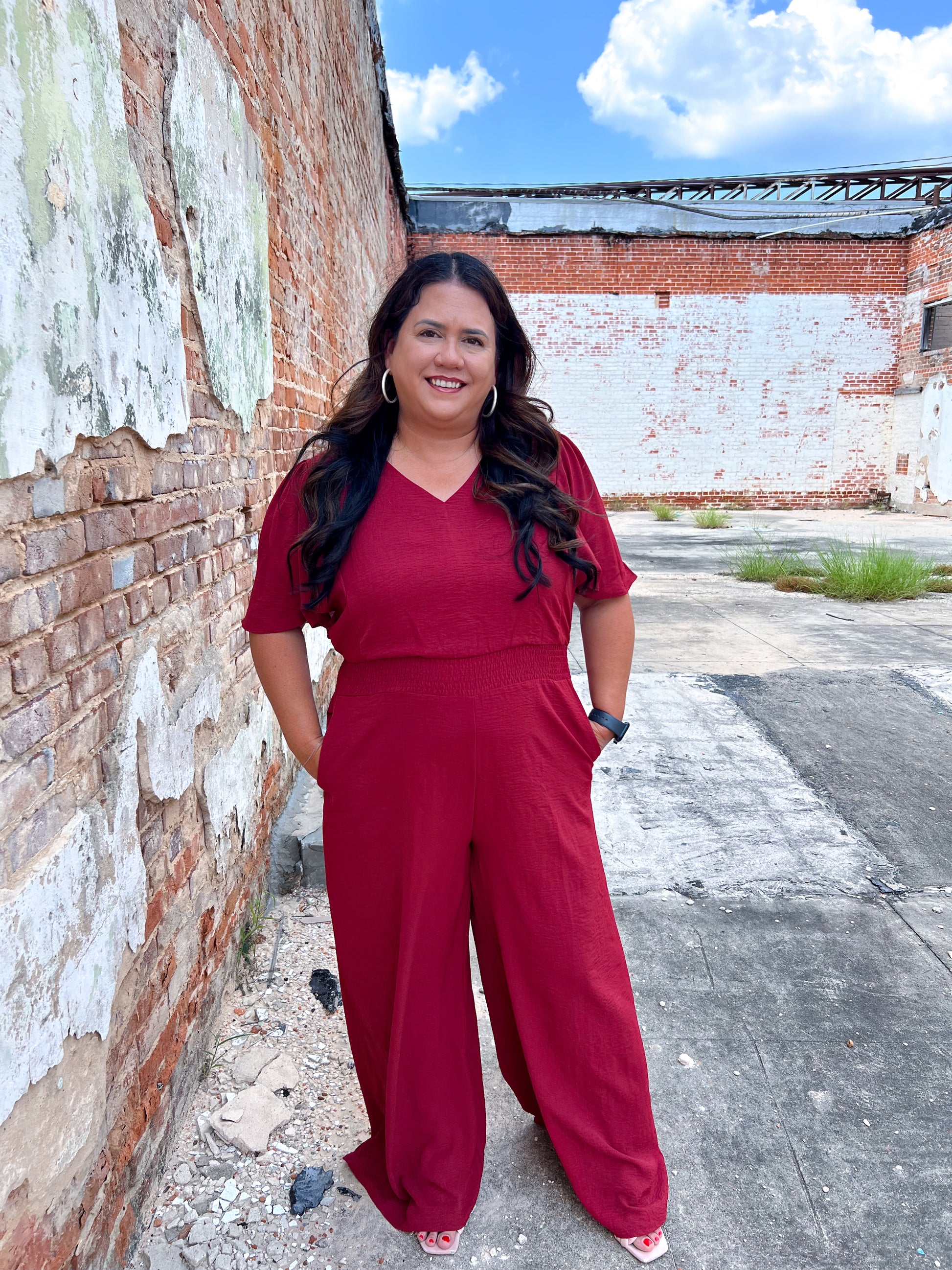 Xena Flounce Sleeve Waist Smock Wide Leg Jumpsuit with Pockets-Jumpsuits & Rompers-She & Sky-1st md,Bin B1,CR 08/05/24,DJR,gameday,OGP 64.99-The Twisted Chandelier