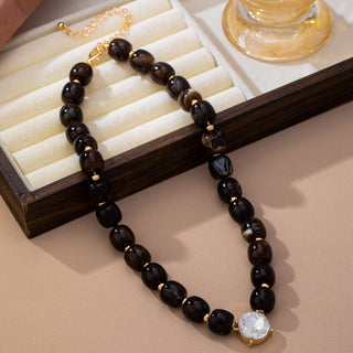 Resin Bead Round Crystal Pendant Necklace-Necklace-JOSSLYN by wall to wall-80N93729-Brown-The Twisted Chandelier