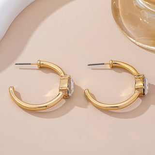 Solitaire Crystal Gold Hoop Earrings-Earrings-JOSSLYN by wall to wall-80E61640-The Twisted Chandelier