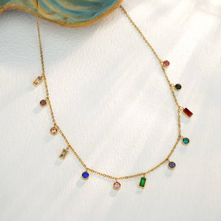 Rainbow Stone Dangle Necklace | 40NK9657-JOSSLYN by wall to wall-The Twisted Chandelier