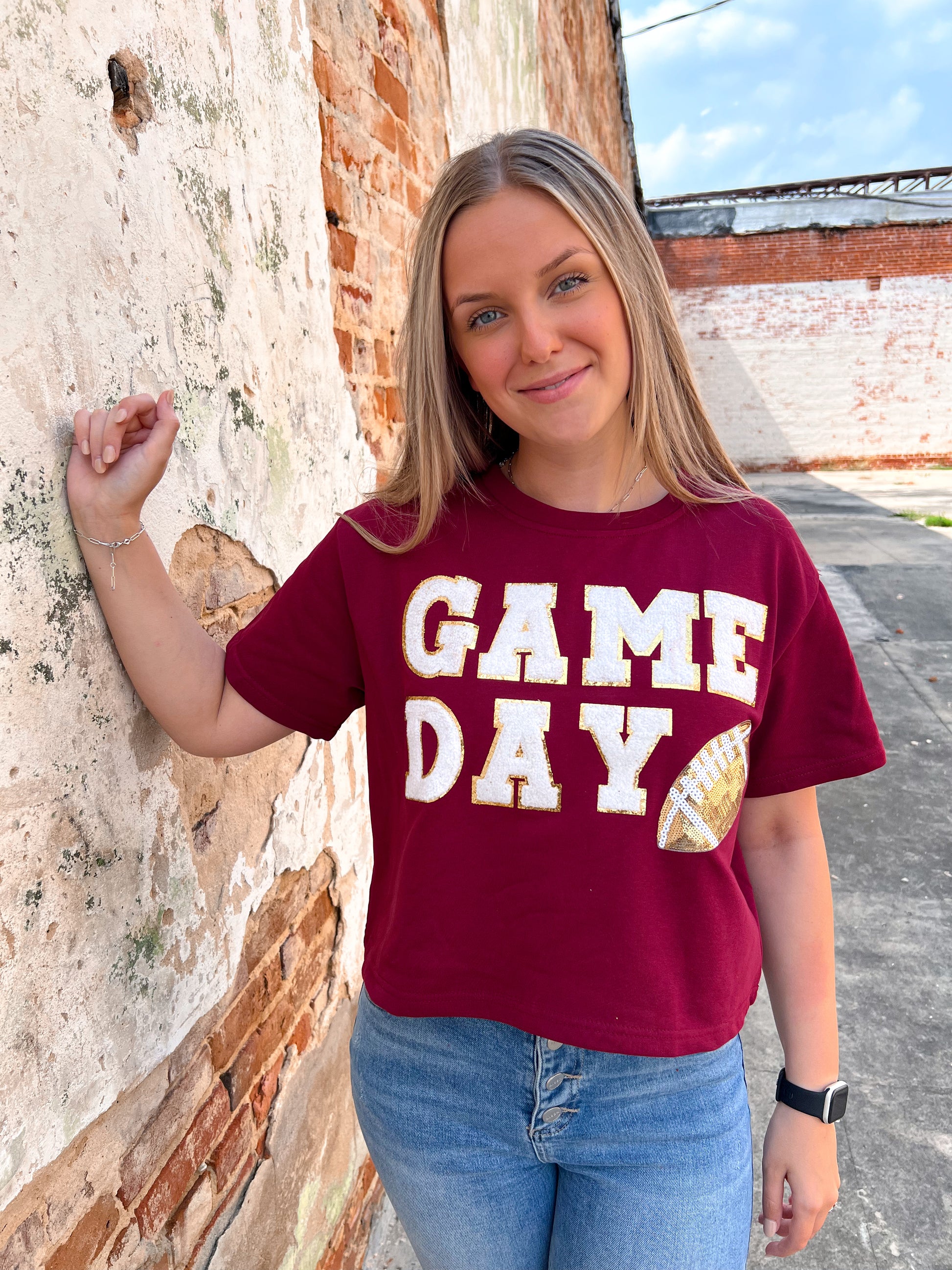 Game Day Football Patch Top-BLOUSE TOP-She & Sky-10/11/24,1st md,Bin C3,gameday,Max Retail,SY6735,Tops Collection-The Twisted Chandelier
