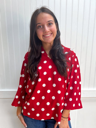 Audrey Ruffled Neckline Polka Dot Blouse-Top-jodifl-Fall Favorites,FD 08/04/26,gameday,Tops Collection-The Twisted Chandelier