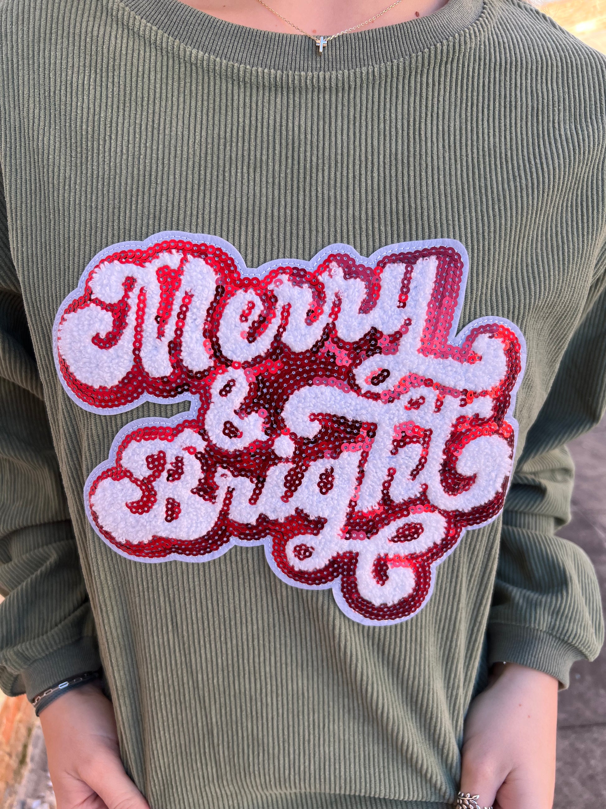 Christmas Merry & Bright Sequin Rib Sweatshirt-Sweatshirt-fashionworks-FD 12/03/24,Tops Collection,Winter Tote T5-The Twisted Chandelier