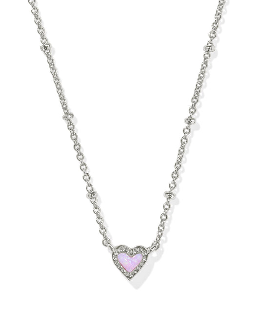 Kendra Scott Mini Ari Heart Satellite Short Pendant Necklace Silver Bubblegum Pink Kyocera Opal-Necklaces-Kendra Scott-CR 09/30/24,FD 10/01/24,N00854RHD,Sale Kendra Scott-The Twisted Chandelier