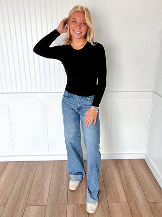 Nancy Long Sleeve Crew Neck Rayon Rib Knit Top - Black-Active Basic | Active USA-OGP 24.50,Tops Collection-The Twisted Chandelier
