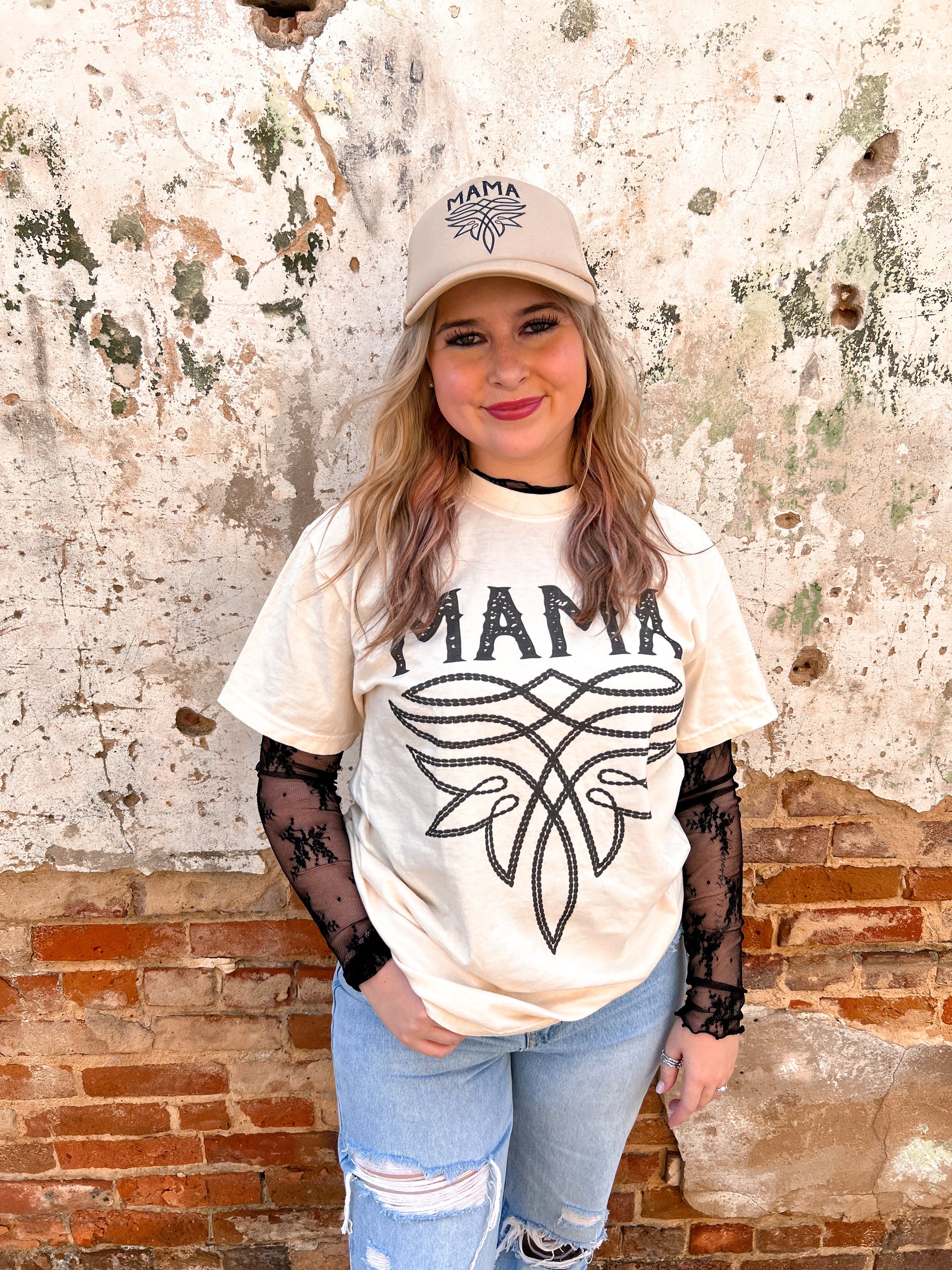 Western Mama Boot Stitch T-Shirt-Apparel & Accessories-Crazy Consuela-11/11/24,1st md,FD 05/07/24,Max Retail,Tops Collection-The Twisted Chandelier